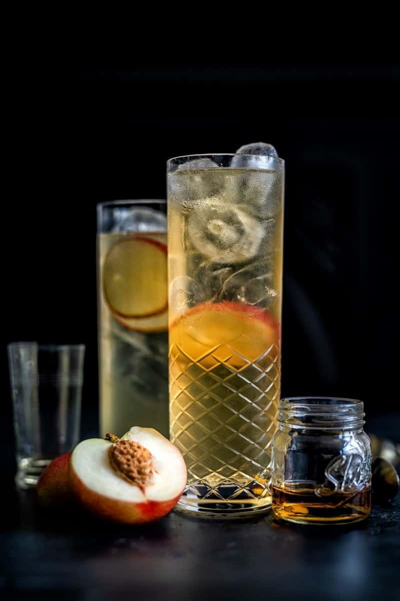 Sparkling peach whisky cocktail