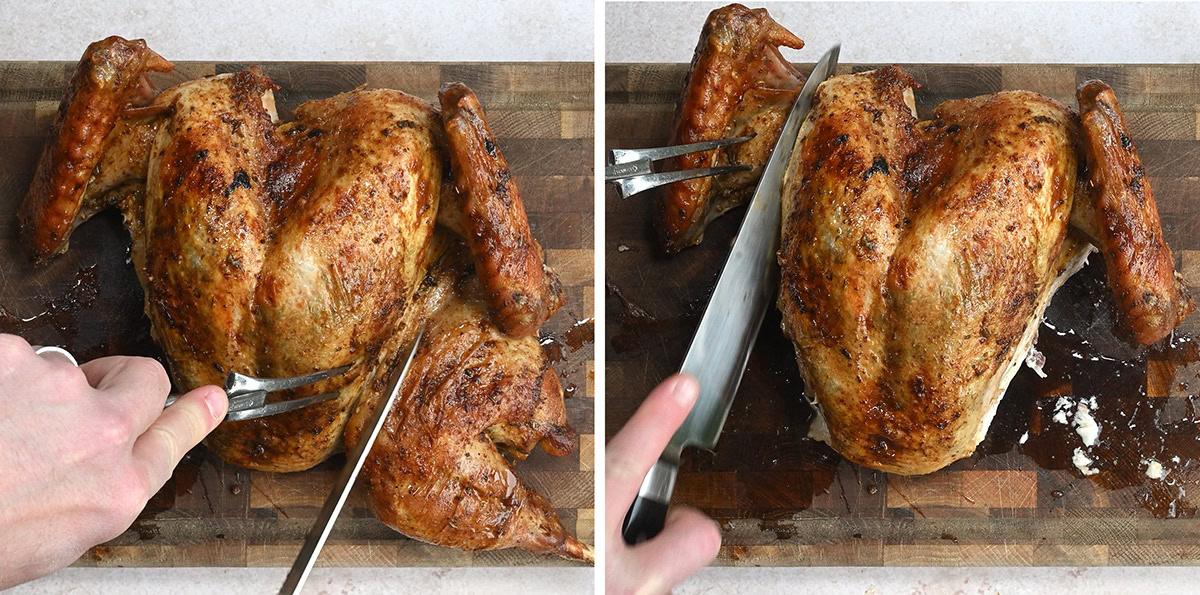 how to carve a spatchcock turkey, cutting leg and wings off