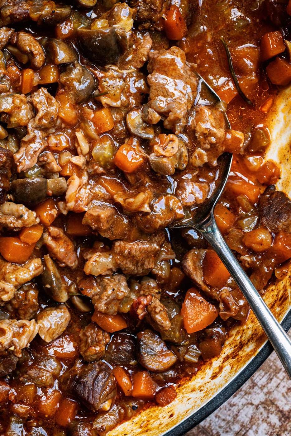 close up on Italian beef stew (spezzatino di manzo)