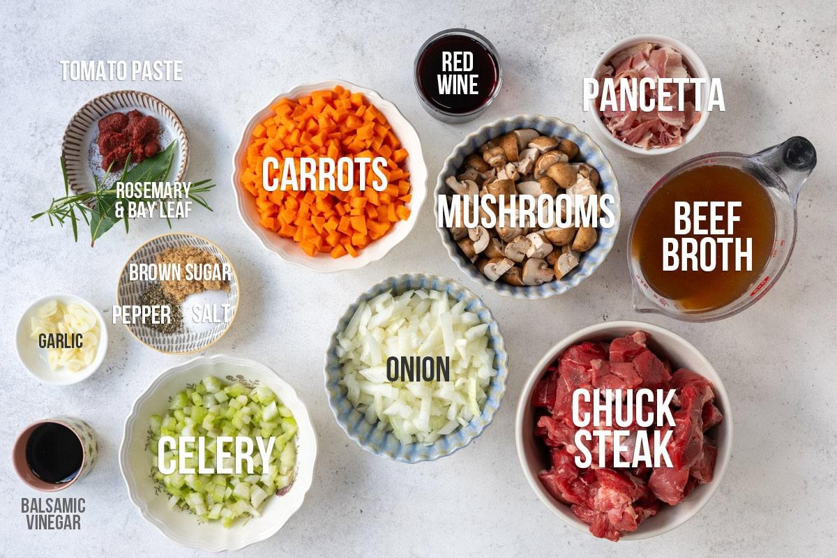 Italian beef stew ingredients, labelled