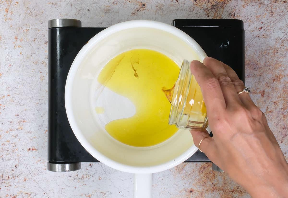 heating oil in a saucepan