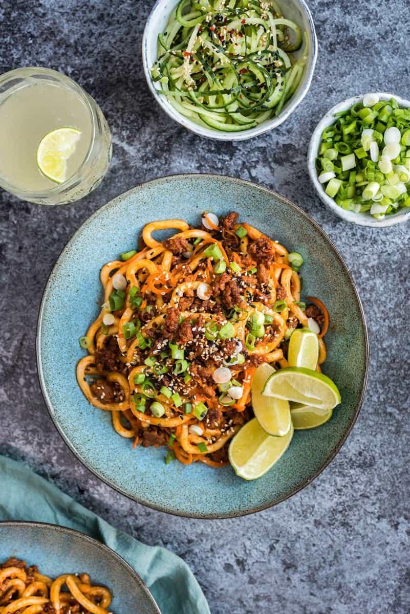 Spicy Korean crispy lamb with udon noodles