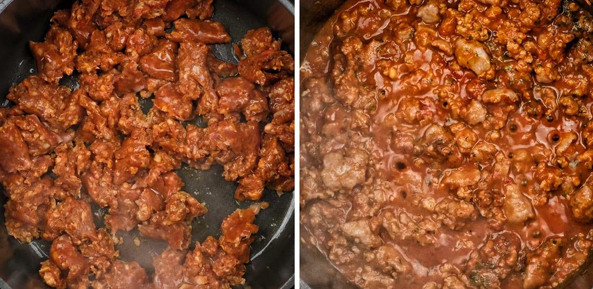 spicy sausage pasta step collage