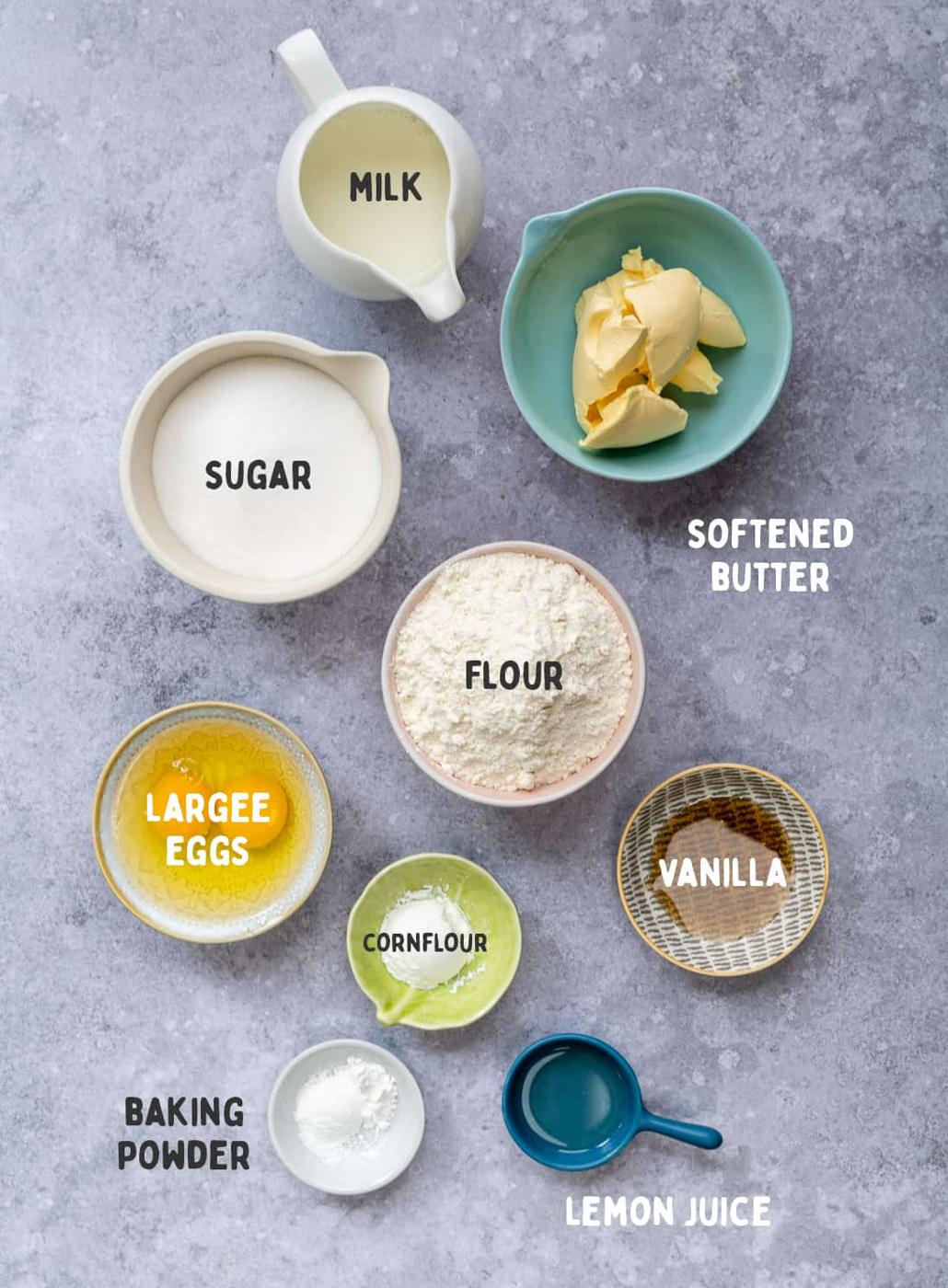 Sponge cake ingredients laid out