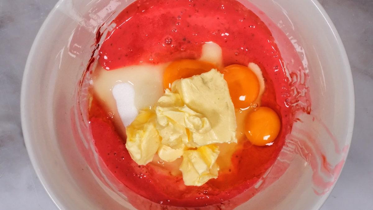 red velvet cake batter in a mixing bowl