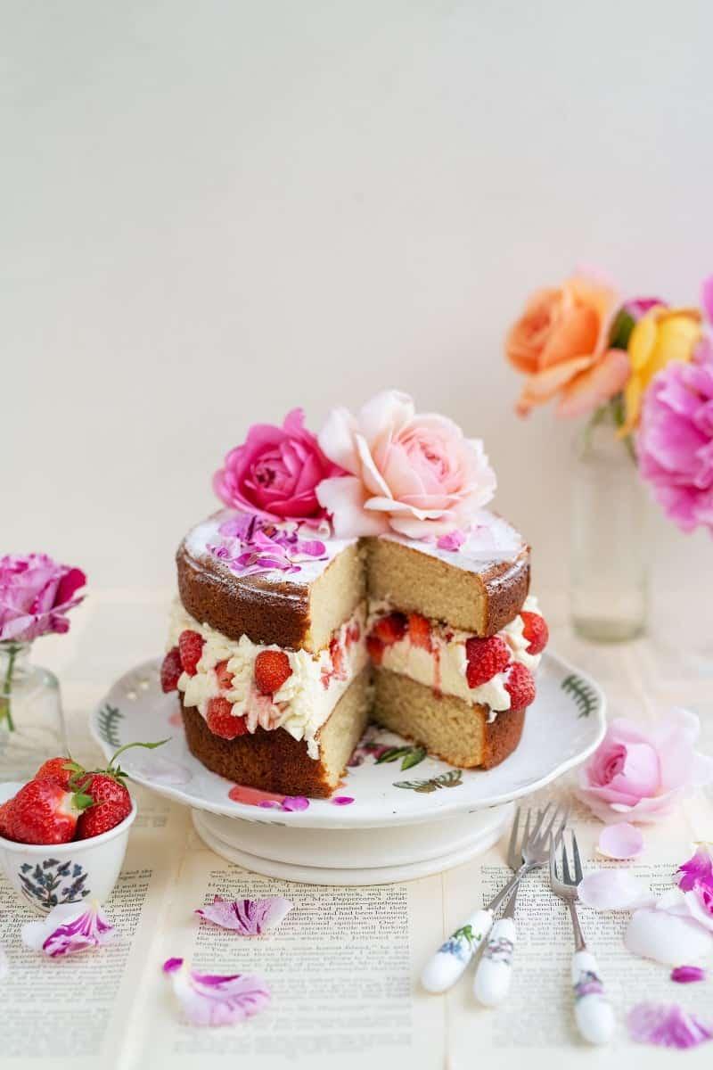 Rose Layer Cake with Strawberries and Cream
