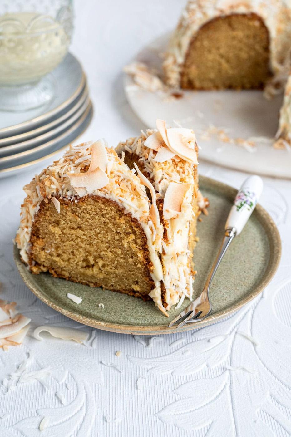 slices of coconut cake on a plate