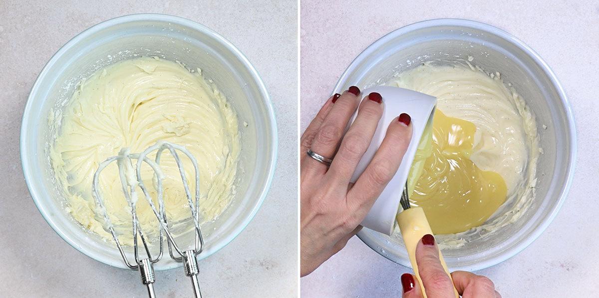 making cream cheese white chocolate frosting, collage