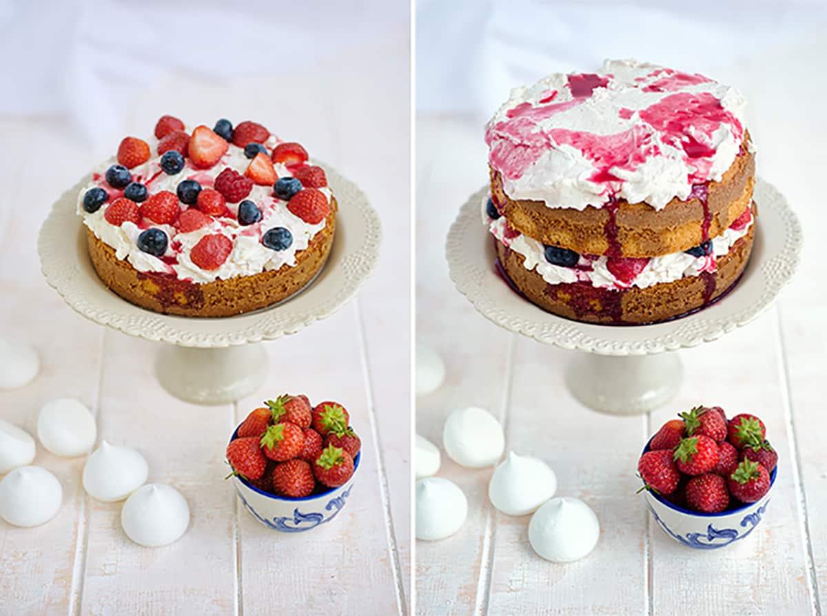 assembling Eton mess cake