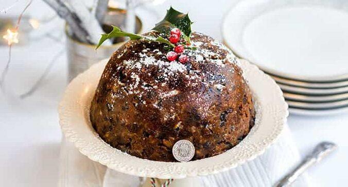 Traditional Christmas pudding - packed with dried fruit, nuts and spices and with a hidden sixpence for good luck