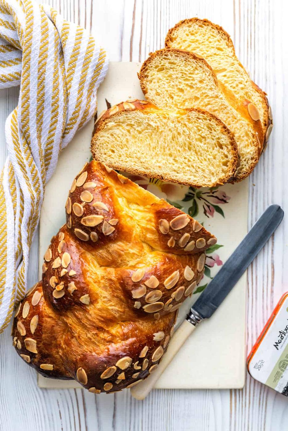 sliced Greek Tsoureki bread