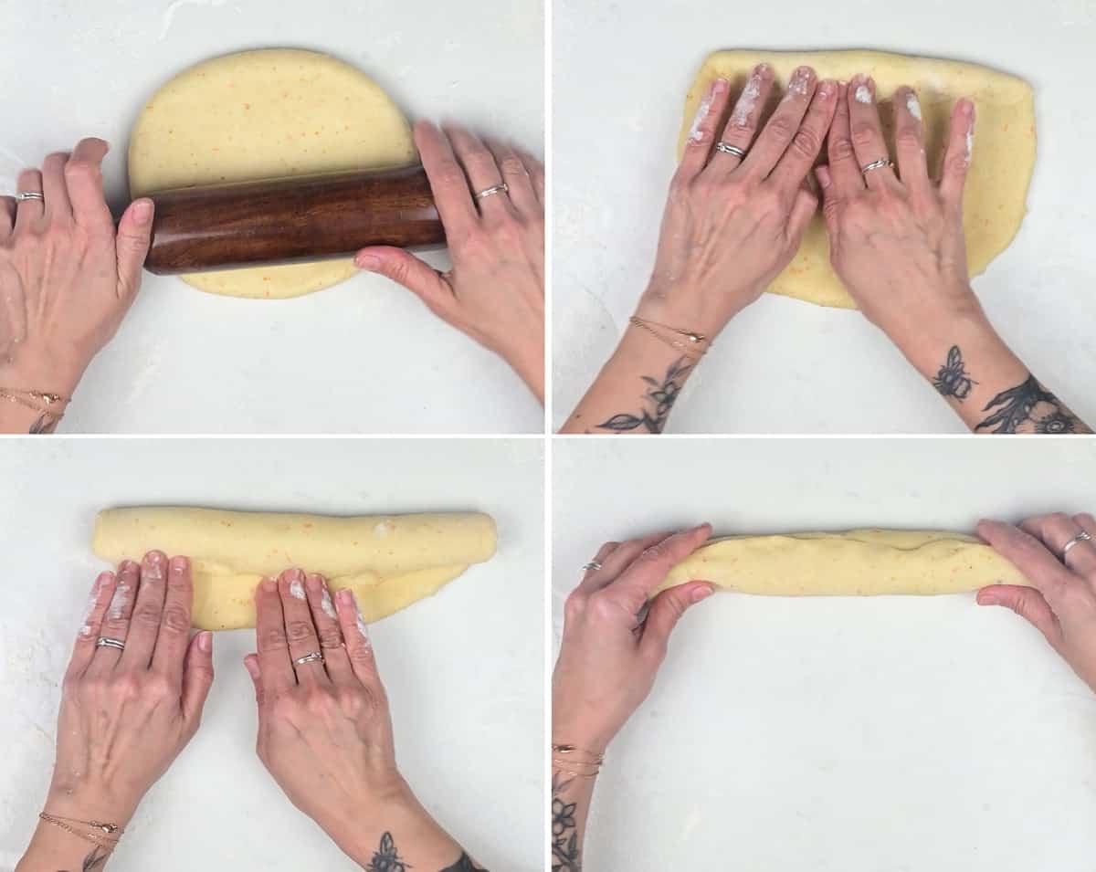 shaping tsoureki dough into ropes