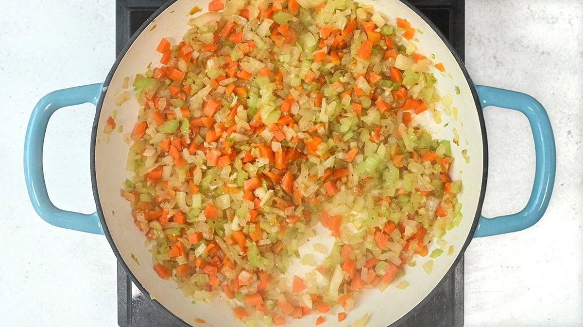 soffritto cooking in a pan