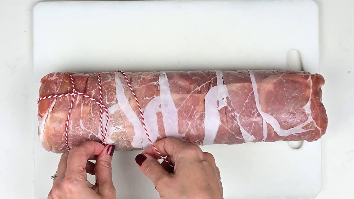 tying turkey roll with kitchen string