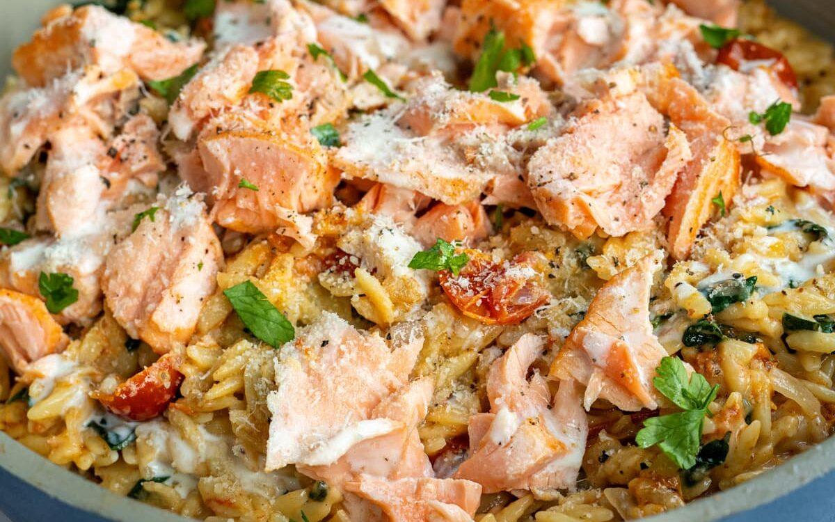 One Pot Creamy Salmon Orzo