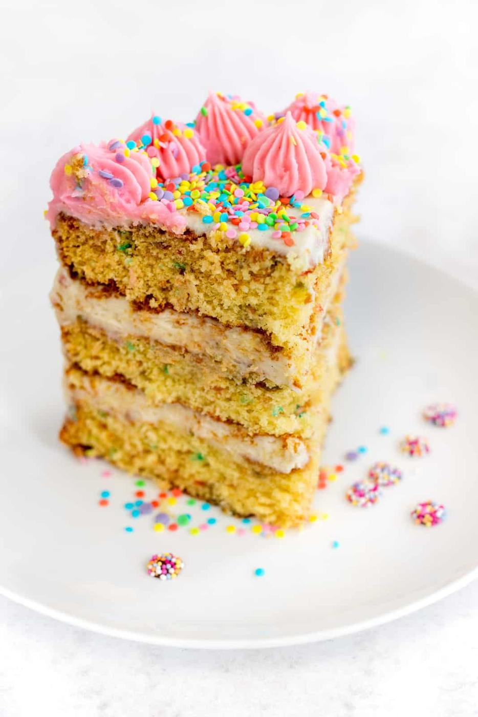Slice of vanilla sprinkle cake