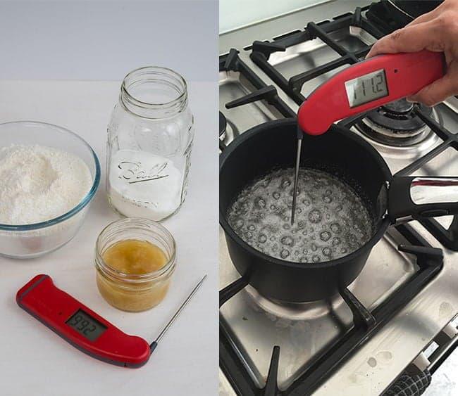 ingredients for vegan macarons and sugar syrup collage