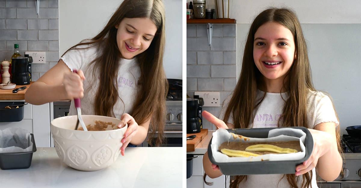 making vegan banana bread collage