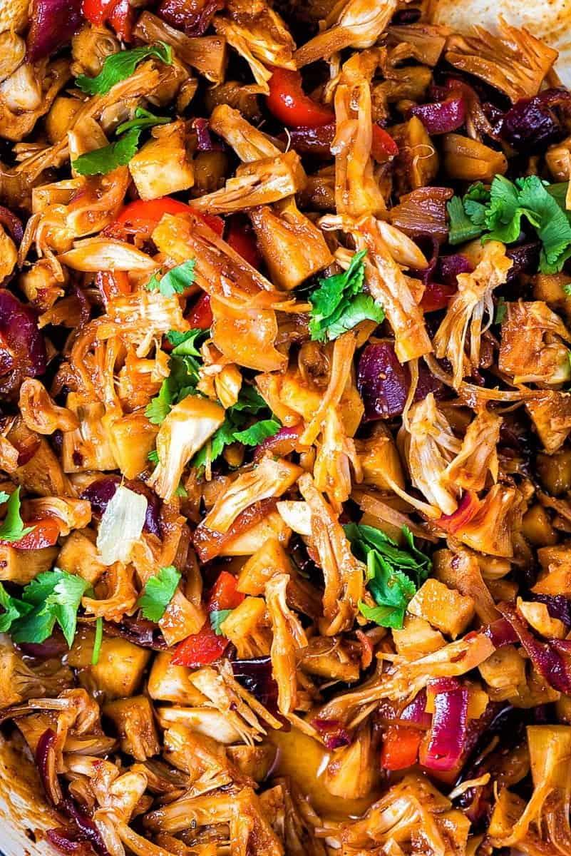 Close up on pulled jackfruit