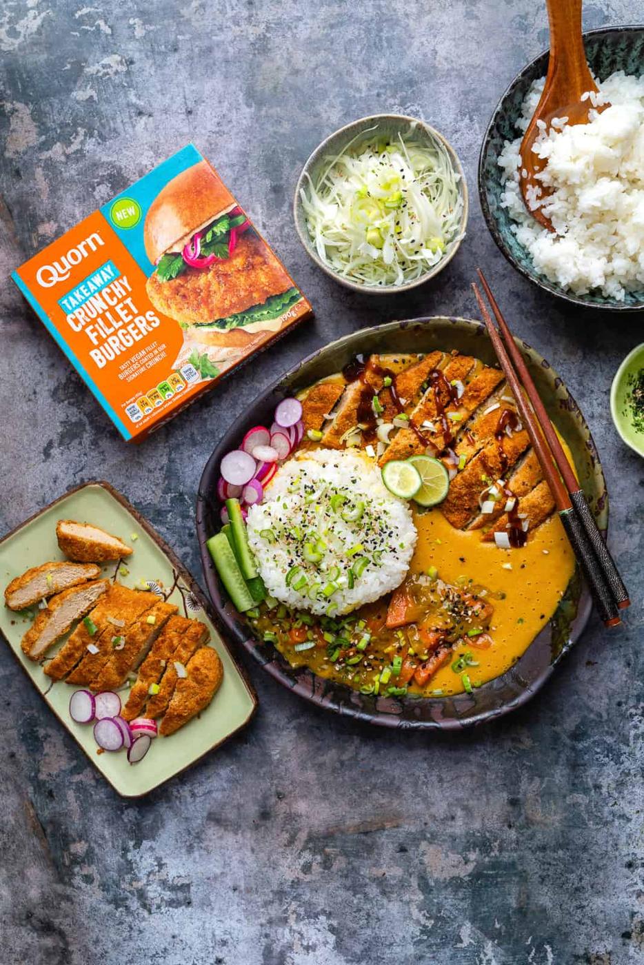 Katsu curry with Quorn vegan burgers instead of breaded chicken