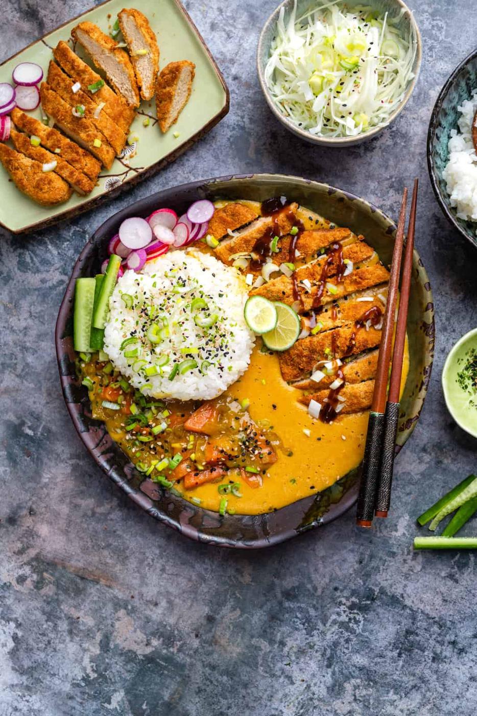 Vegan Katsu Curry with Quorn Fakeaway Chicken Burgers