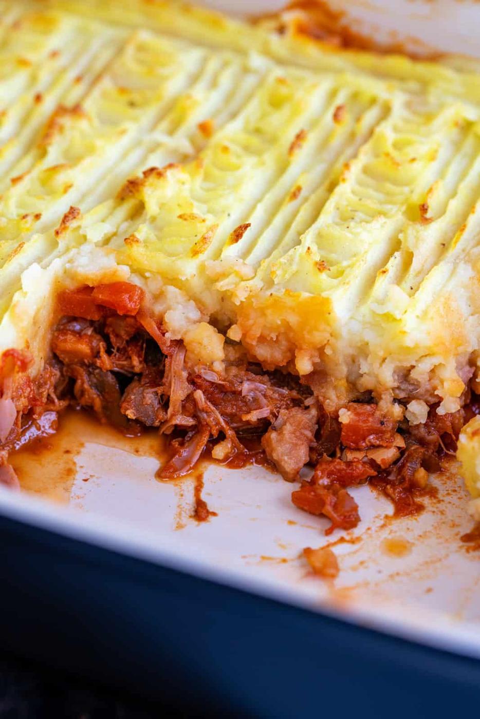 Close up on jackfruit shepherd's pie
