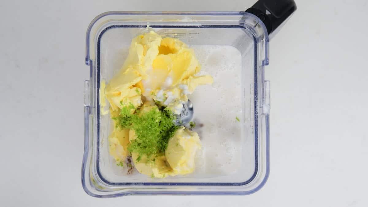 Cake ingredients in a blender