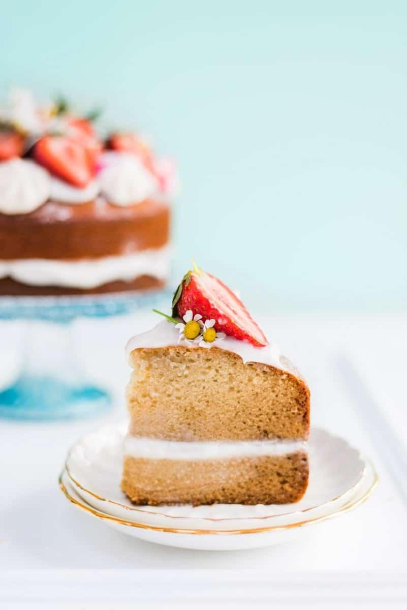 Vegan vanilla cake with whipped coconut cream – perfect for birthdays and celebrations and embarrassingly easy to make!