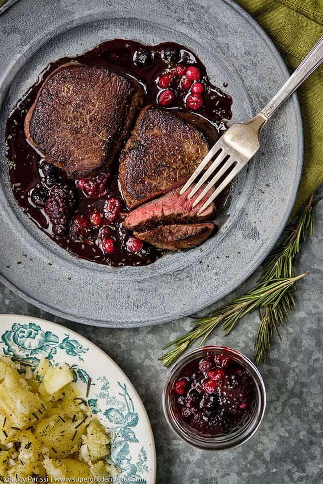 Venison Steak with Port and Red Berry Sauce