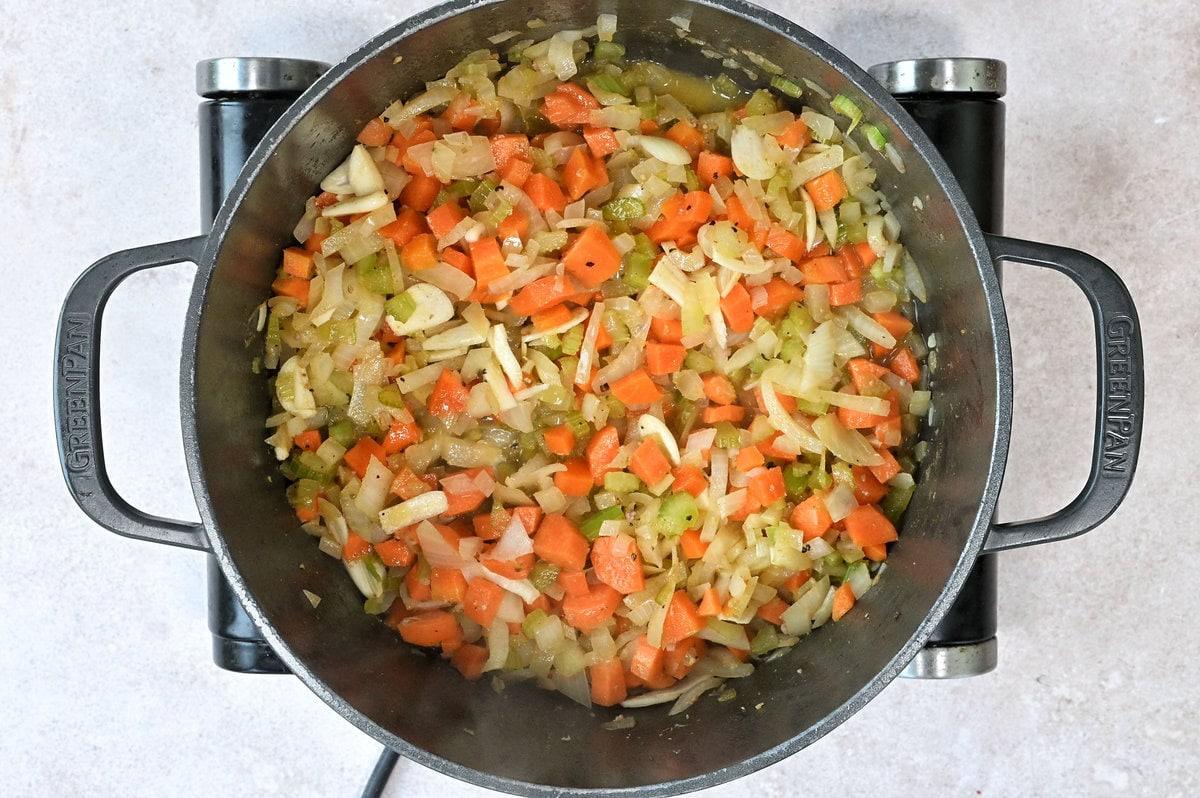 cooking soffritto in a pot