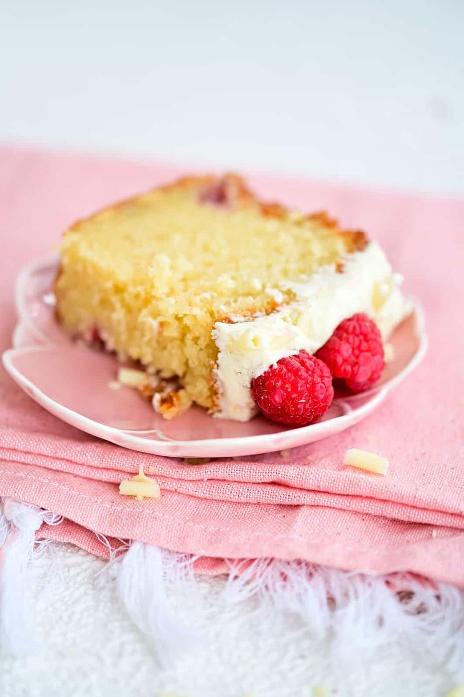 Slice of White Chocolate Raspberry Loaf Cake