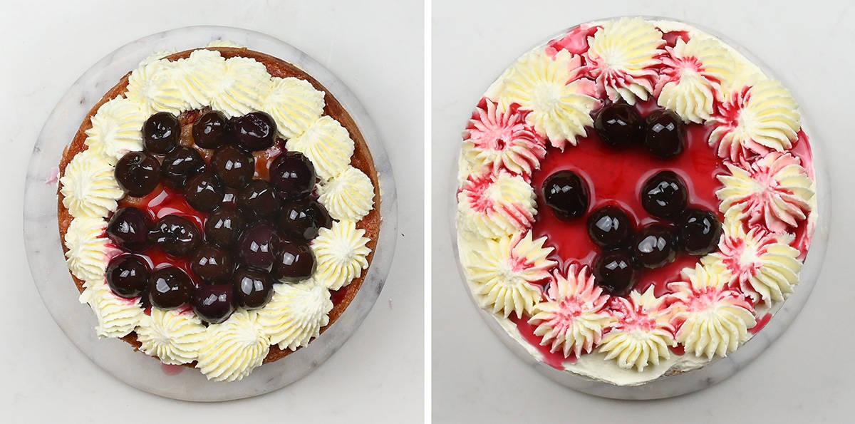 assembling white forest cake collage