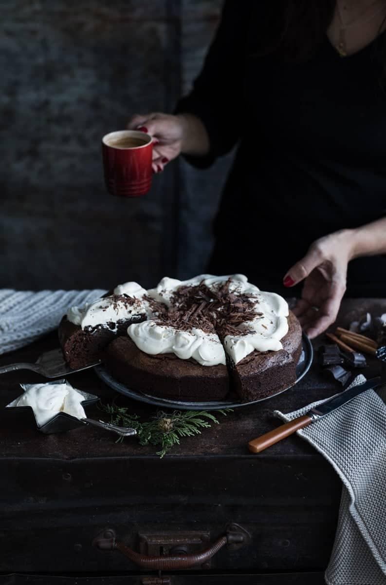 White Russian brownies - an intense chocolate/coffee hit with spiked whipped cream topping #brownies #chocolate #dessert