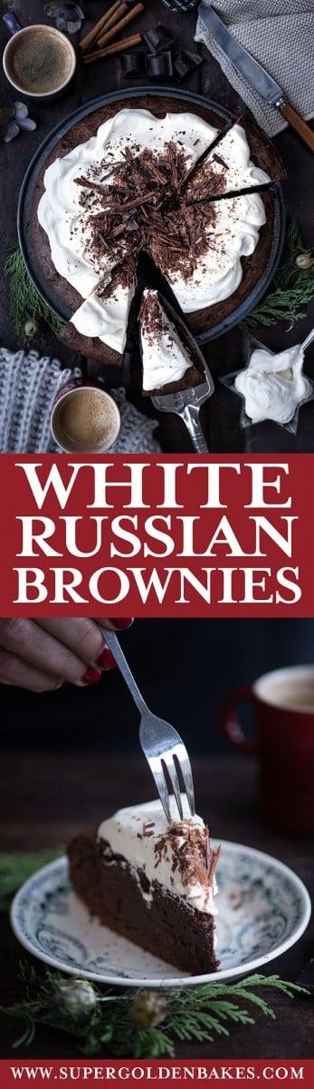 White Russian brownies - an intense chocolate/coffee hit with Kahlua-spiked whipped cream topping #brownies #chocolate #dessert