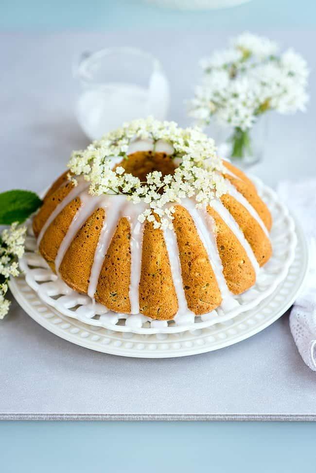 Zucchini Coconut Bundt Cake with Elderflower Glaze